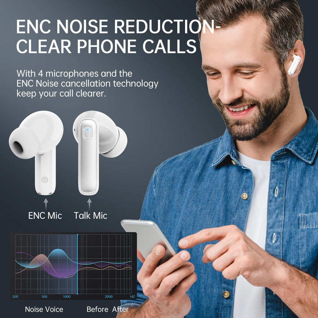 Wireless Earbuds, NEW Mini Bluetooth 5.4 Headphones In Ear with Deep Bass