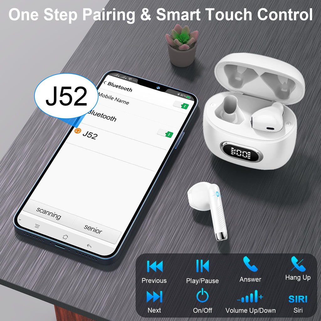 Wireless Earbuds, NEW Mini Bluetooth 5.4 Headphones In Ear with Deep Bass