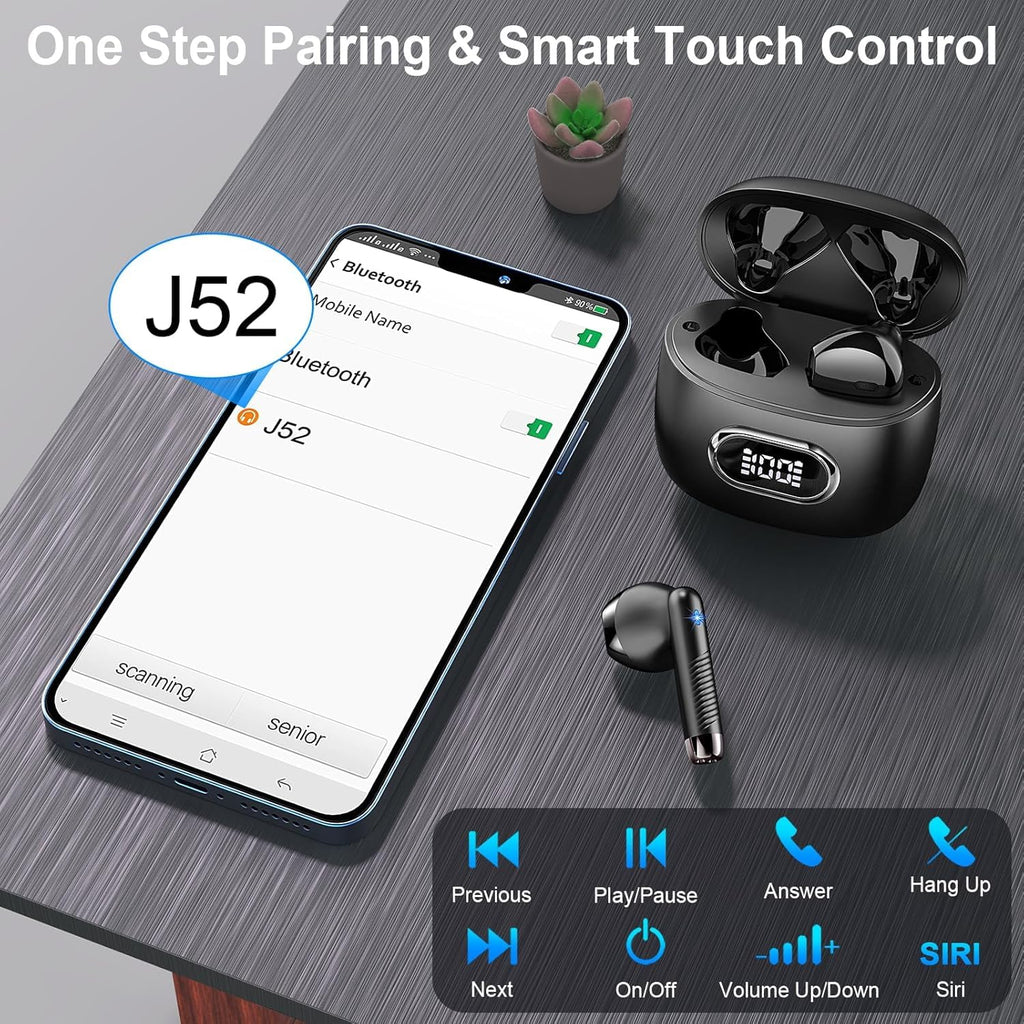 Wireless Earbuds, NEW Mini Bluetooth 5.4 Headphones In Ear with Deep Bass