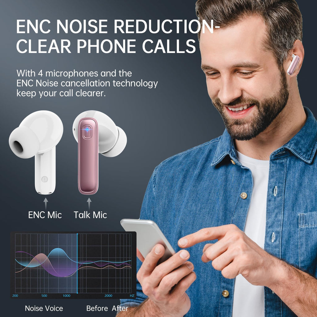 Wireless Earbuds, NEW Mini Bluetooth 5.4 Headphones In Ear with Deep Bass
